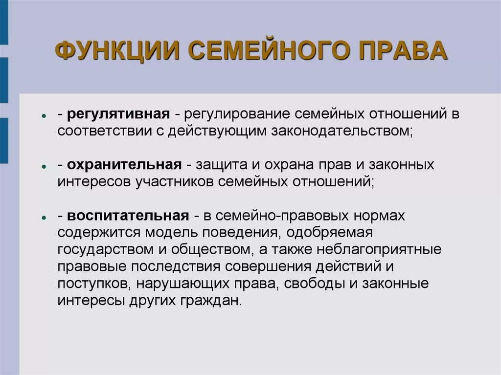 Семейное право функции. Функции семенйног оправа.