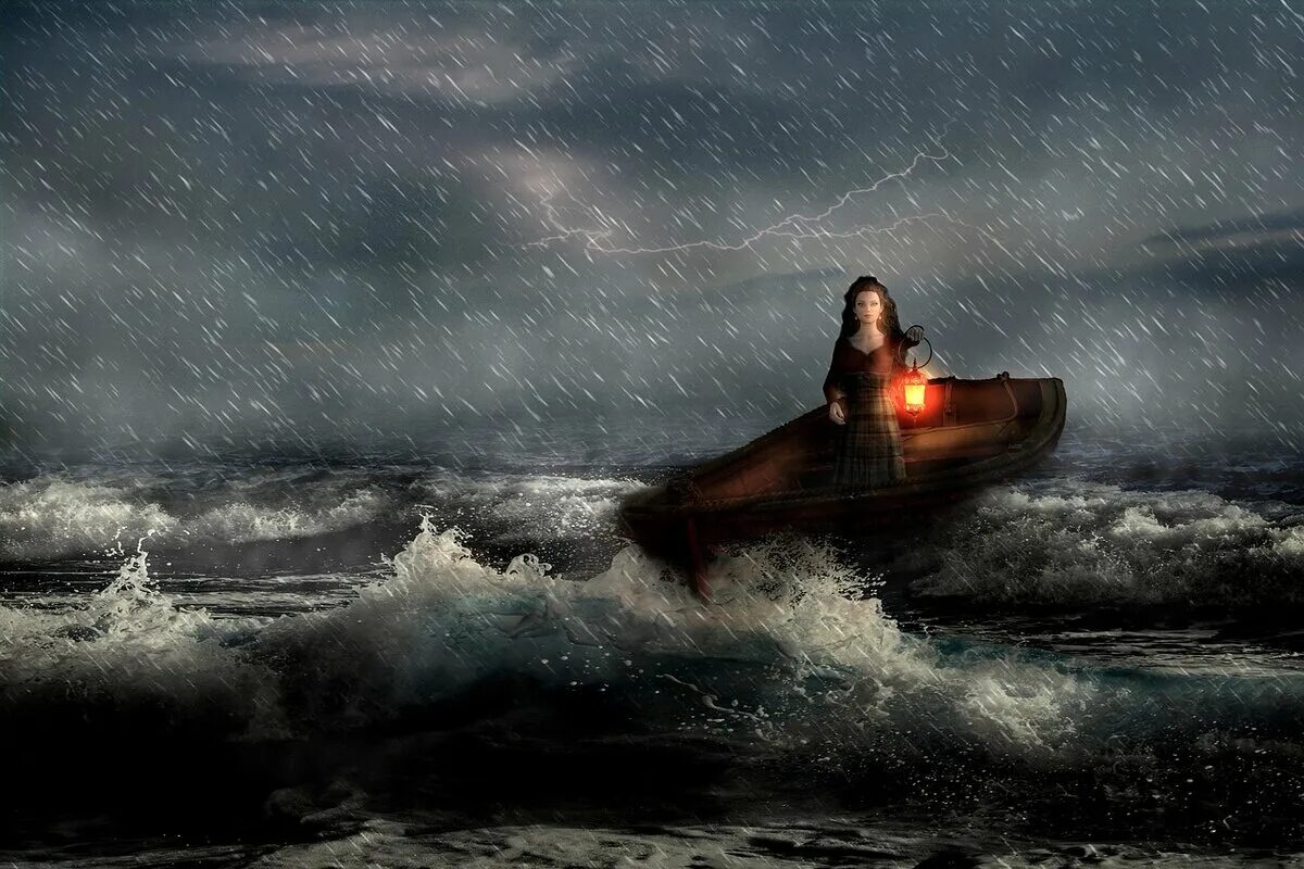 Через океан плывет. Энди Симмонс пейзаж море шторм. Лодка в шторм. Лодка в море шторм. Лодка в бушующем море.