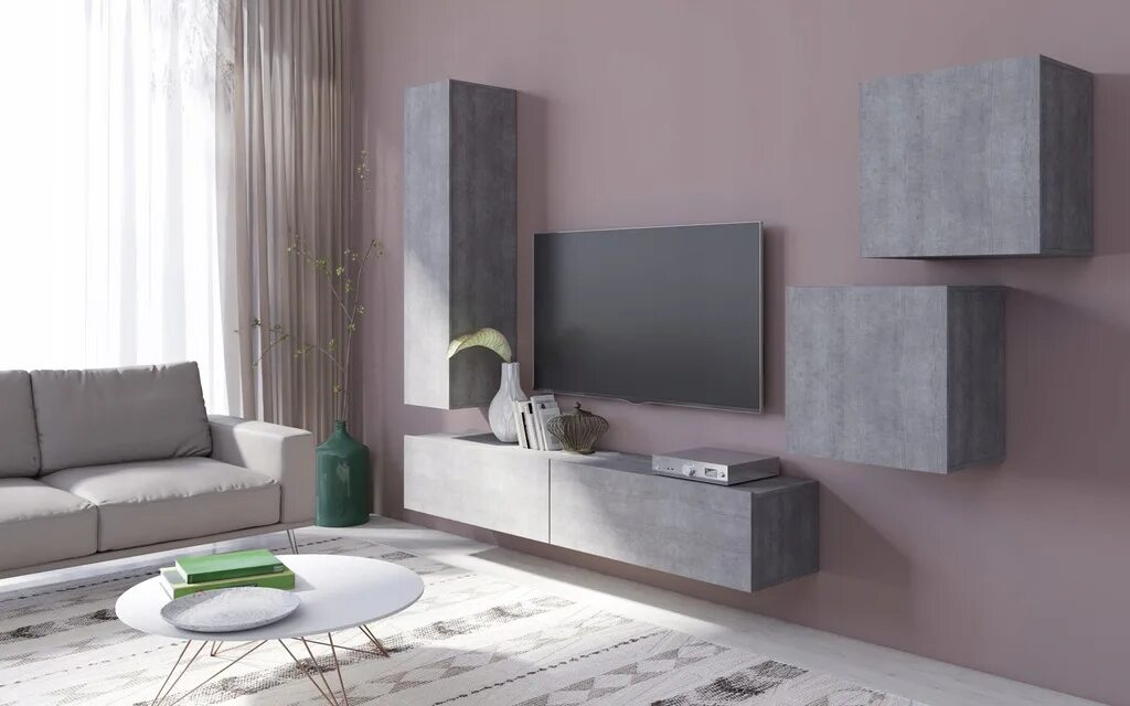 Ensemble meuble TV effet béton ciré design MAMBO Meuble, Ensemble meuble tv et M