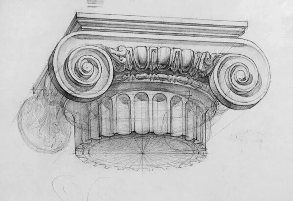 Капитель Ионического ордера. Ионическая Капитель построение. Капитель Ионического ордера гипс. Гипсовая Капитель ионическая.