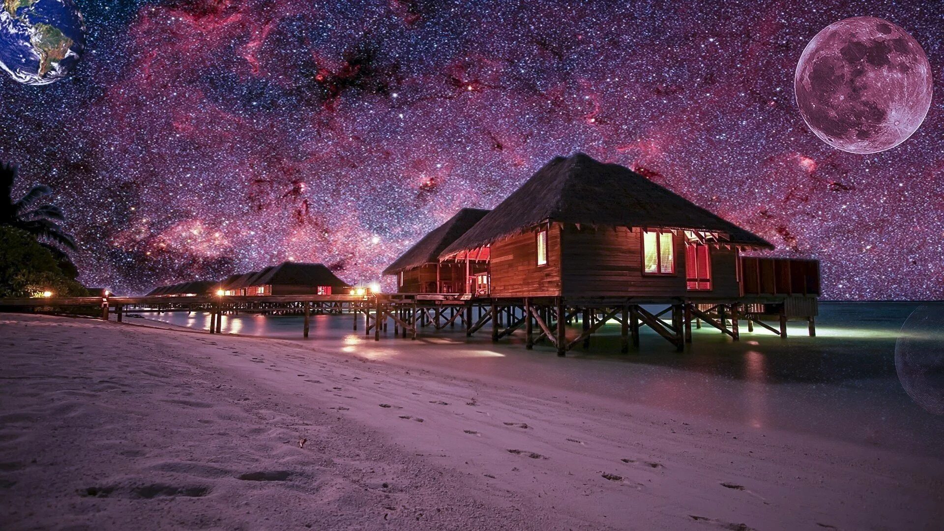 Остров Ваадху Мальдивы. Красивая ночь. Ночной пляж. Звездное небо. Туры звездное небо