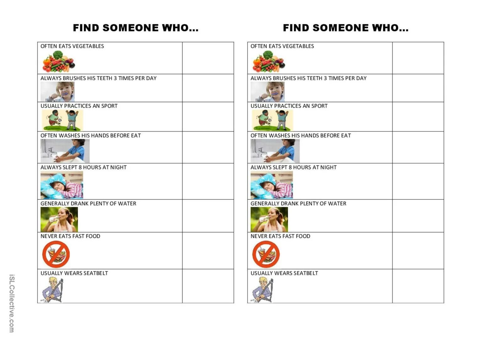 Whose food is it. Find someone who for kids. healthy habits worksheets for kids. find someone who food. find someone who to be.