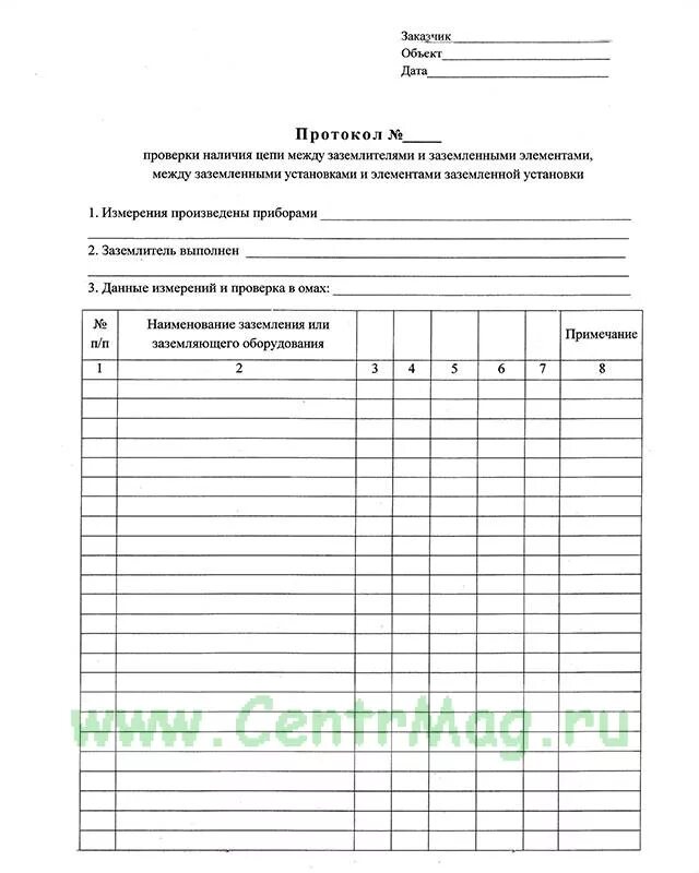 Цепи между заземлителем и заземляемым элементом. Протокол проверки металлосвязи заземления. протокол проверки наличия цепи заземлитель заземляемый.