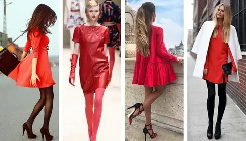 Красное платье и красные туфли какие колготки