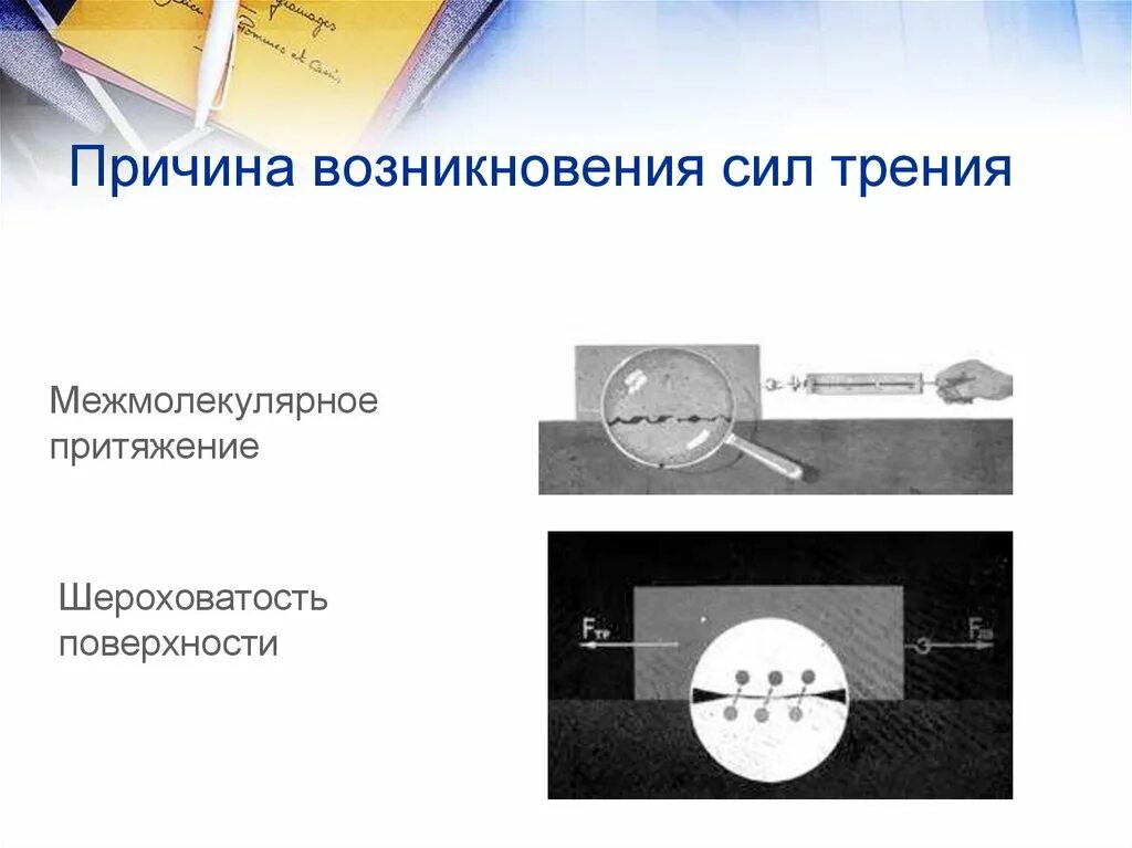 Трения притяжения. Сила трения шероховатость поверхности. причины возникновения силы трения. возникновение силы трения. микронеровности поверхности трения.