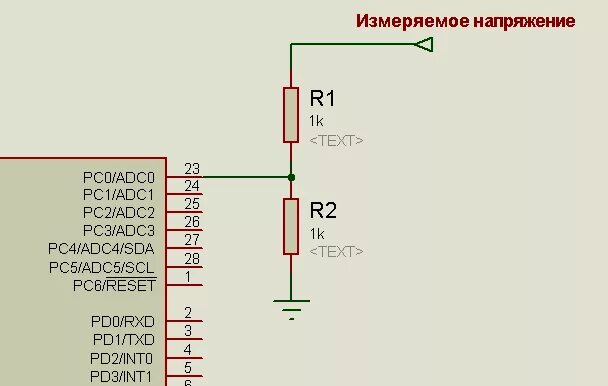 Схема подключения с большим напряжением к микроконтроллеру АЦП микроконтроллера ATmega8, цифровой вольтметр AVR Lab устройства на микроконт