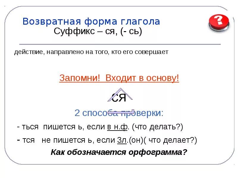 Возвратная форма глагола. Суффикс ся в глаголах. Возвратный суффикс. Суффиксы возвратных глаголов. Ся в глаголах это