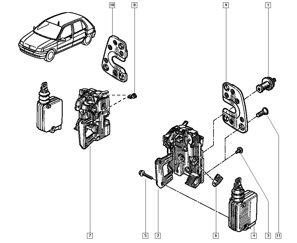 Замок двери Renault Clio 2 2002. Замок передней левой двери Renault Clio 2 2002. Схема замка двери Рено Логан 2. Привод механизм замка задней двери Рено мастер 3 2014.