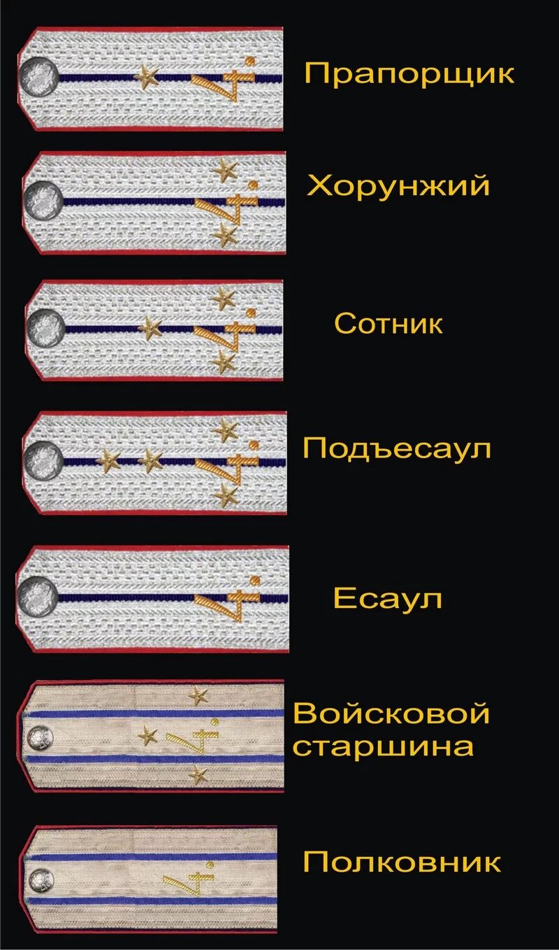 Царские казачьи звания. Погоны российской армии казачьи чины. звания казаков кубанских казачьи погоны. знаки различия у казаков царской армии. погоны хорунжий в казачьих войсках.