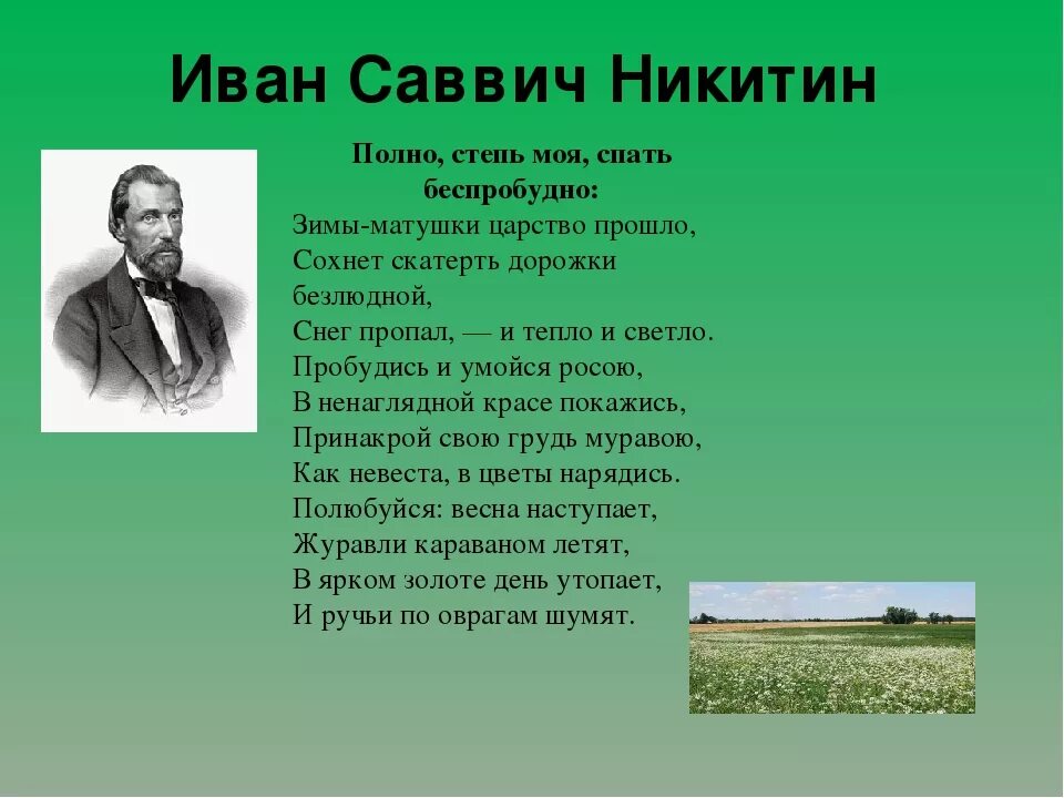 Проект по литературному чтению праздник поэзии. Иллюстрация Ивана Саввича Никитина Русь.