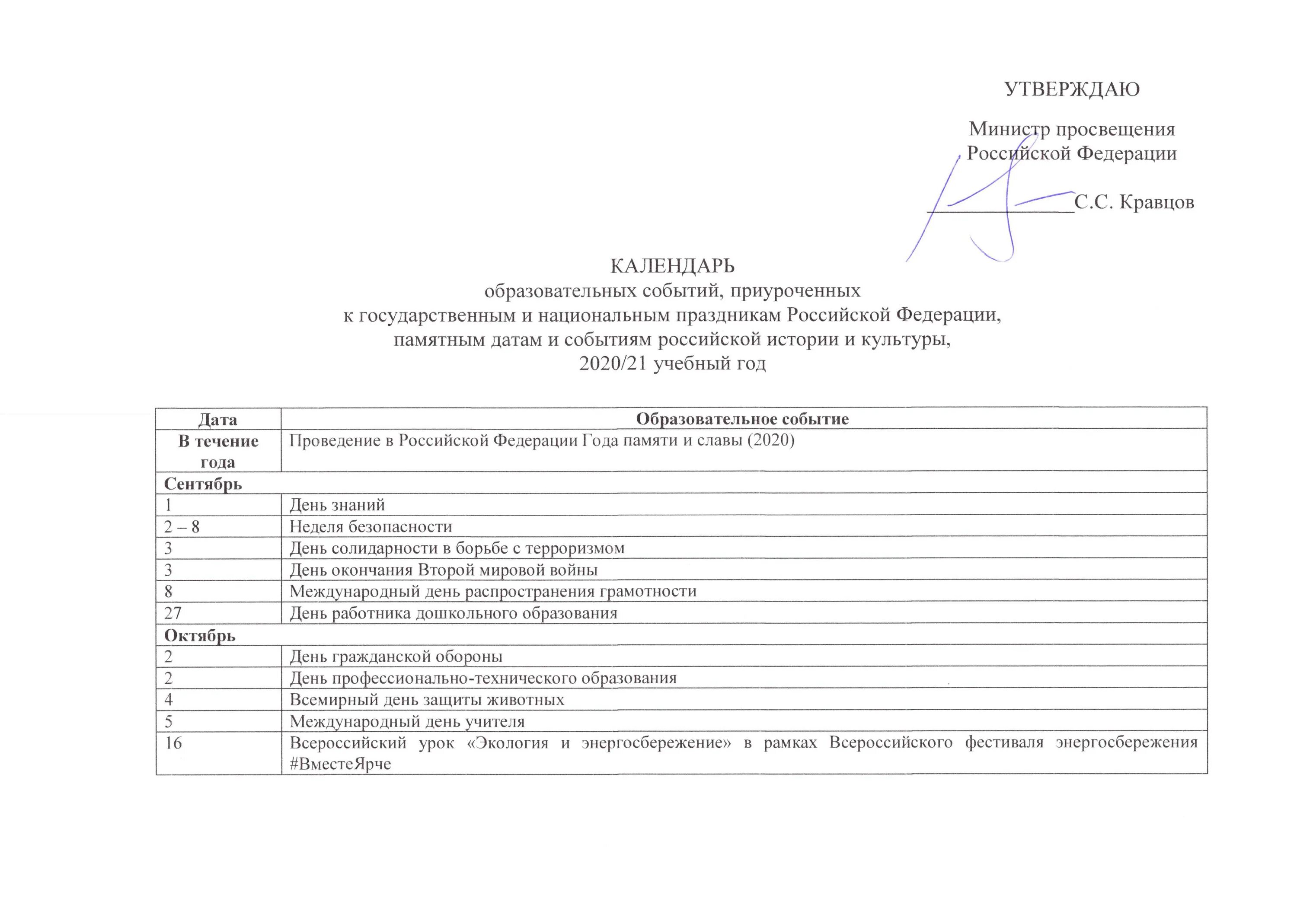 Календарь образовательных событий на январь Единый календарь образовательных событий появится для российских учащихся и педа
