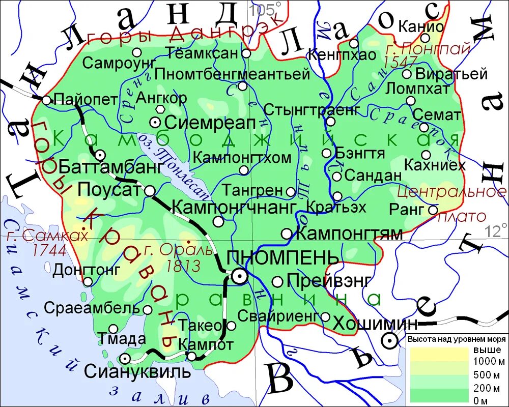 В какой стране находится камбоджи. Камбоджа на карте. Камбоджа физическая карта. Карта Камбоджи географическая. Королевство Камбоджа на карте.