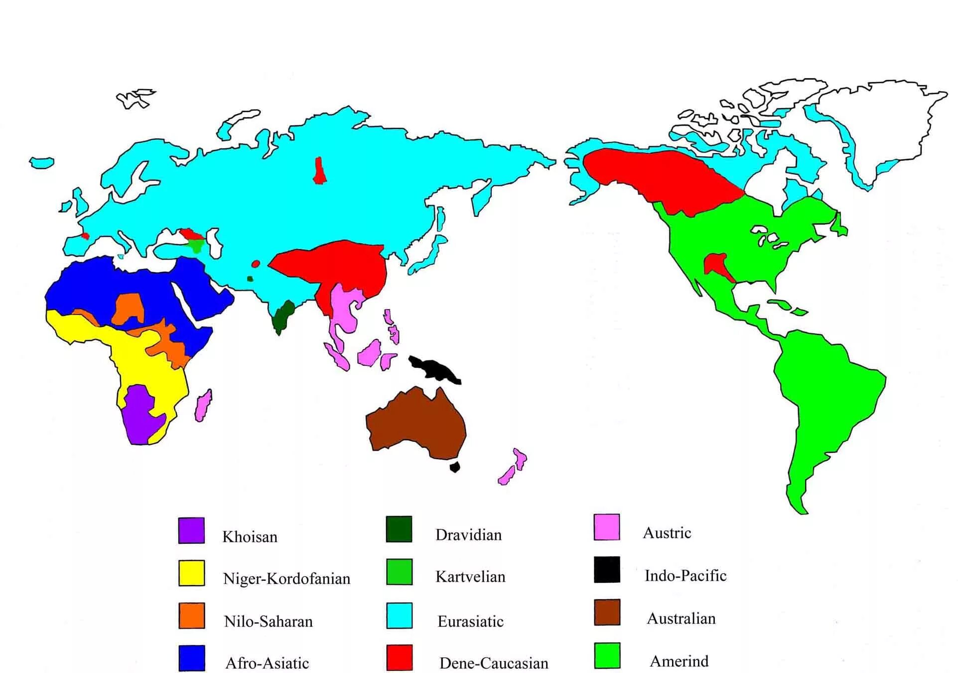 Карта распространения языковых семей. Расселение языков