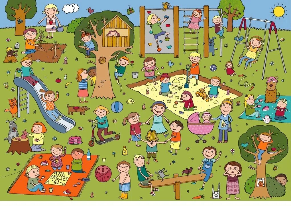There s a lot of people. Пазл на английском для детей. Детские игры на бумаге. Find картинка для детей. Детская площадка иллюстрация.