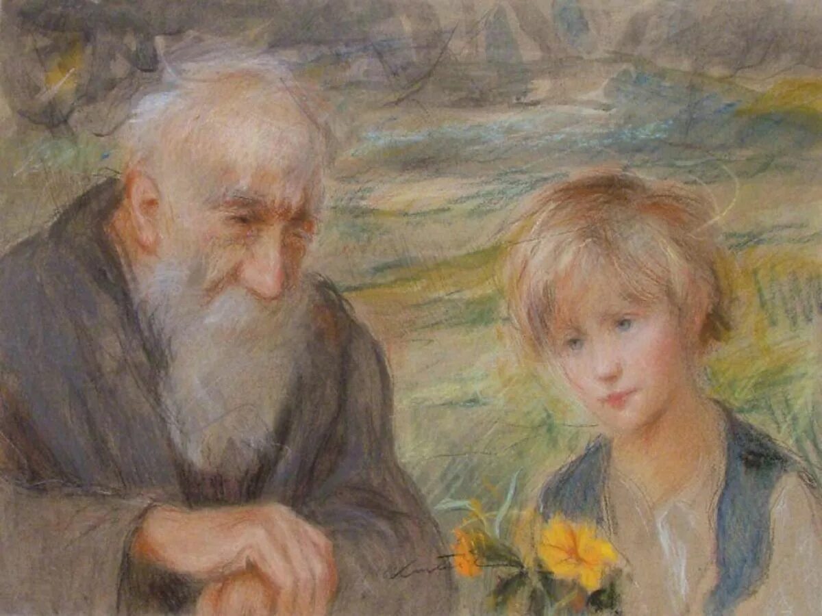 Старец и ученик живопись. Живопись старики и дети. Картины с изображением Стариков. Старец и ученик.