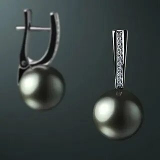Серьги из белого золота с черным жемчугом