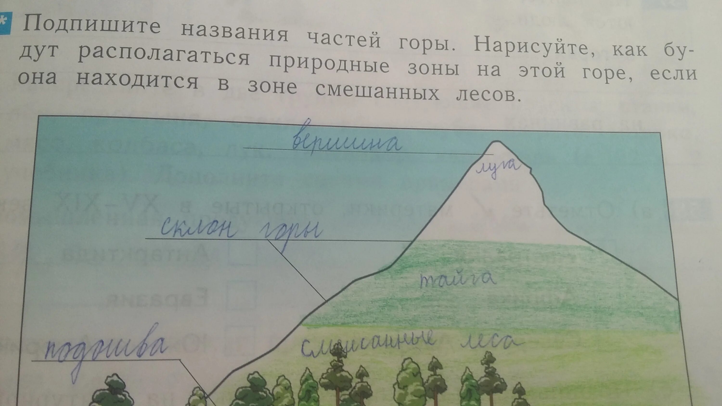 Название частей горы. Части горы 2 класс. Части горы окружающий мир. Подпиши названия частей гор.