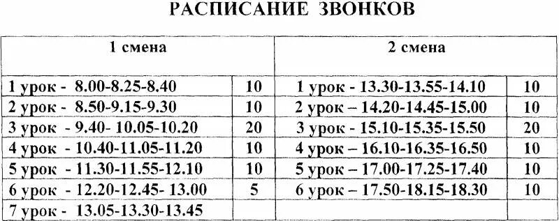 Вторая смена 2 класс время