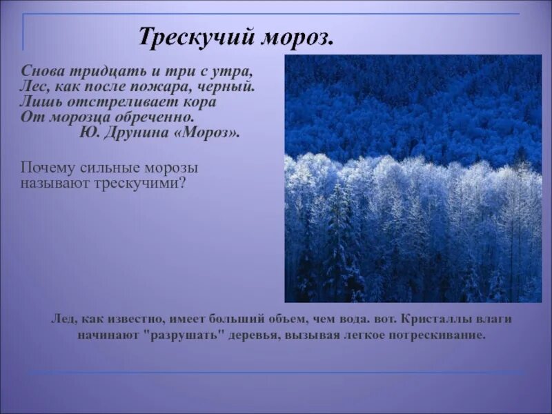 Почему происходят морозы. Мороз трескучий. Мороз описание. Стихи о трескучем морозе.