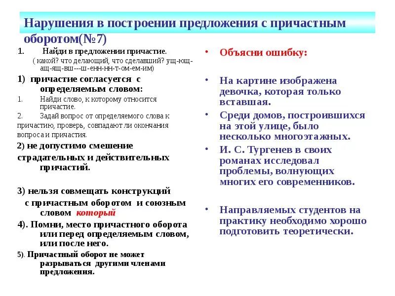 Ошибка в построении с причастным оборотом пример. Нарушение в построении предложения с причастным оборотом. Ошибка в построении предложения с причастным оборотом. Нарушение в построении предложения с причастным. Найдите в каждом предложении причастие