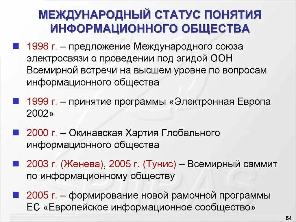 Международный статус россии. Понятие информационного общества. Концепция информационного общества. Перспективы развития информатики. Этапы развития информатики.