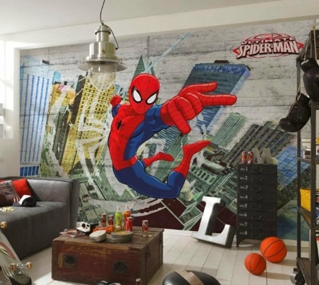 Как украсить комнату мальчика который любит роботов. Детские komar фотообои &quot;komar&quot; spider-man. комната для мальчика человек паук.