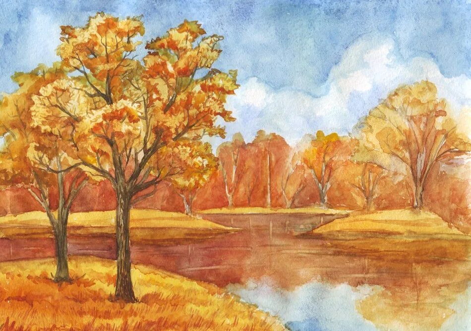 Осень картинки пошагово. Осенние рисунки. Рисование осеннего пейзажа. Золотая осень рисунок. Осина рисунок.