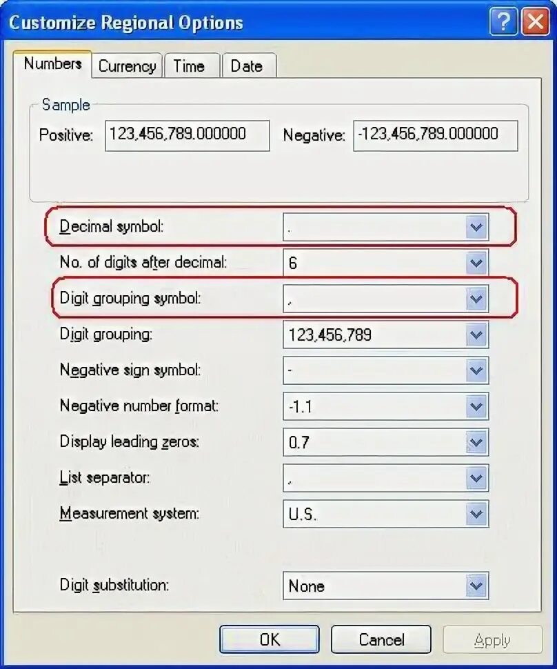 Custom option. Windows regional standard additional setting decimal symbol. set regional options using the same values as this users.