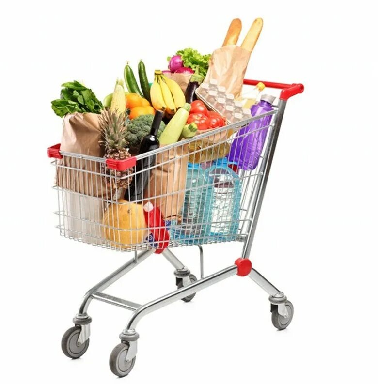 Тележка с продуктами. Продукты питания. Продукты ассортимент. Продуктовая корзина. Товары s.