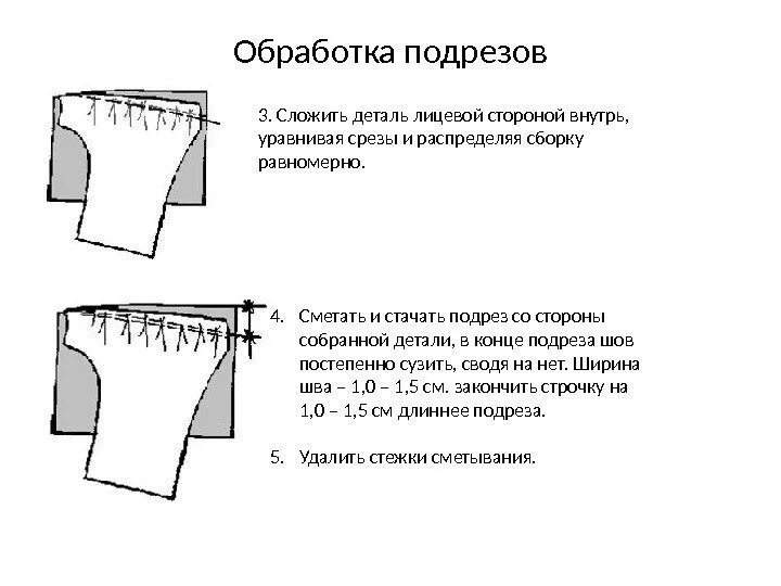 Насколько обработка. Обработка вытачек срезов Подрезов. Технология обработки вытачек и Подрезов. Обработка Подрезов в швейных изделиях. Обработка вытачек Подрезов и рельефов.