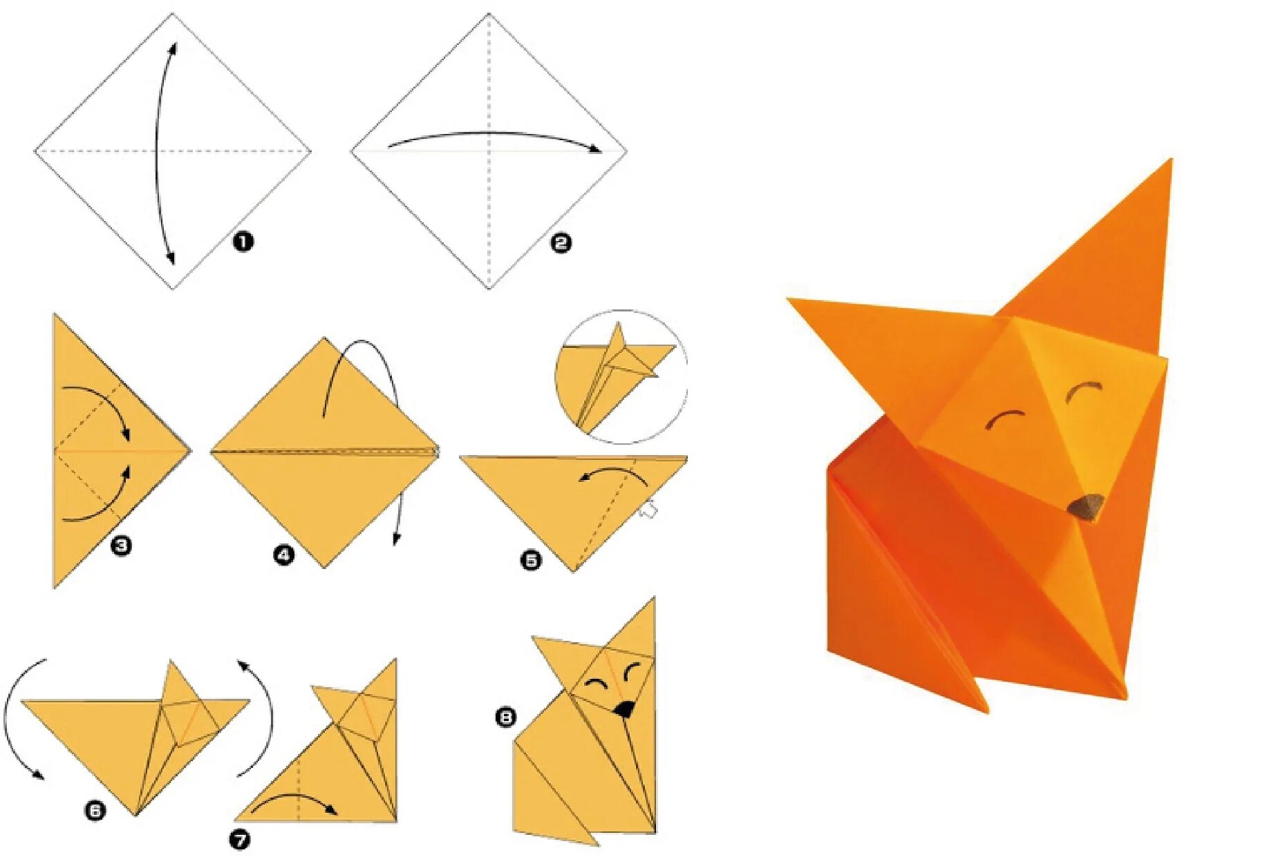 Лисичка из бумаги. Сделать лису из бумаги. Оригами Лисичка из бумаги для детей. Оригами Лисичка схема.