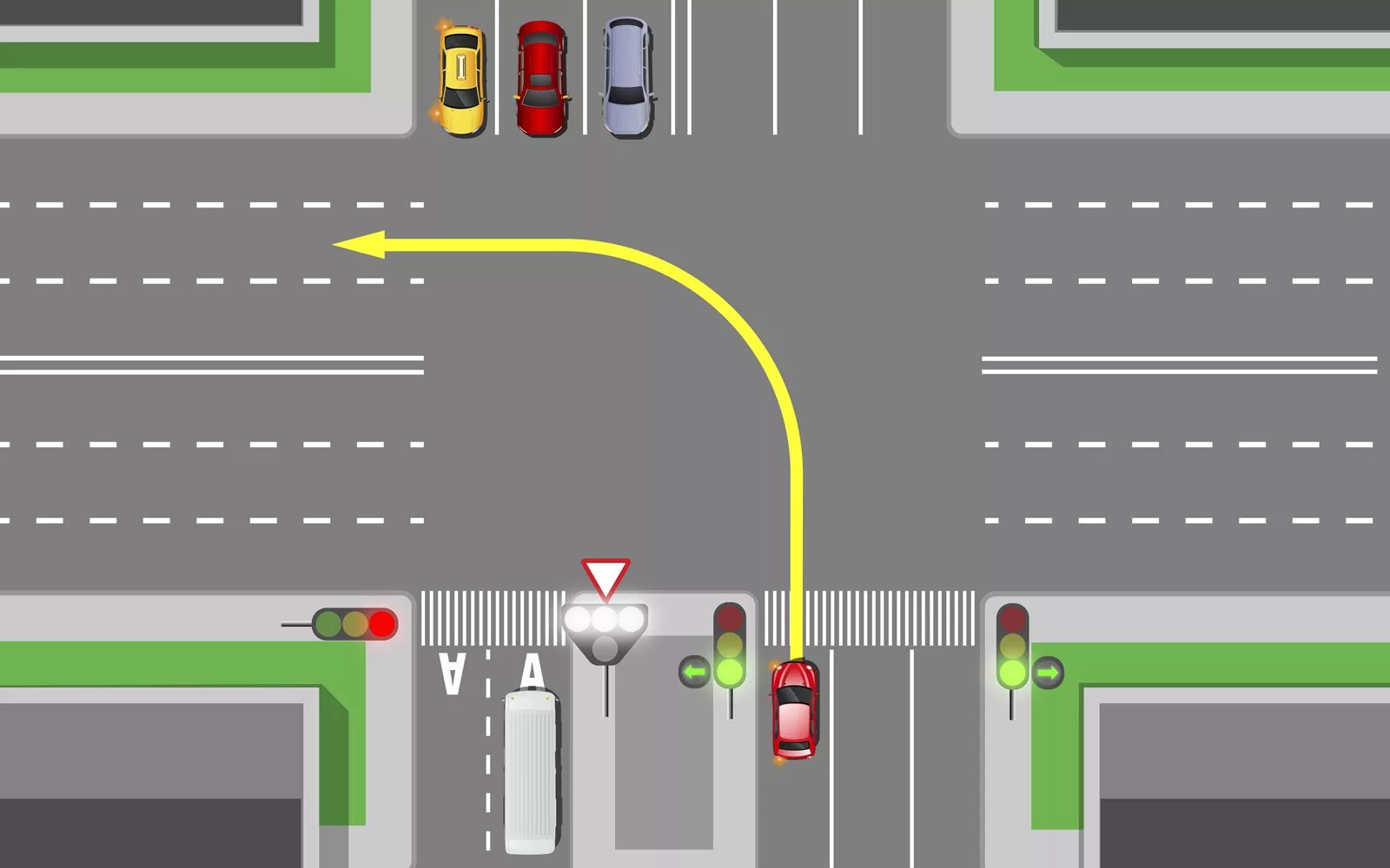Проезд регулируемых перекрестков поворот налево. Перекресток регулируемый светофором. Сложный перекресток со светофорами. Порядок движения на перекрестке. Поворот на перекрестке со светофором