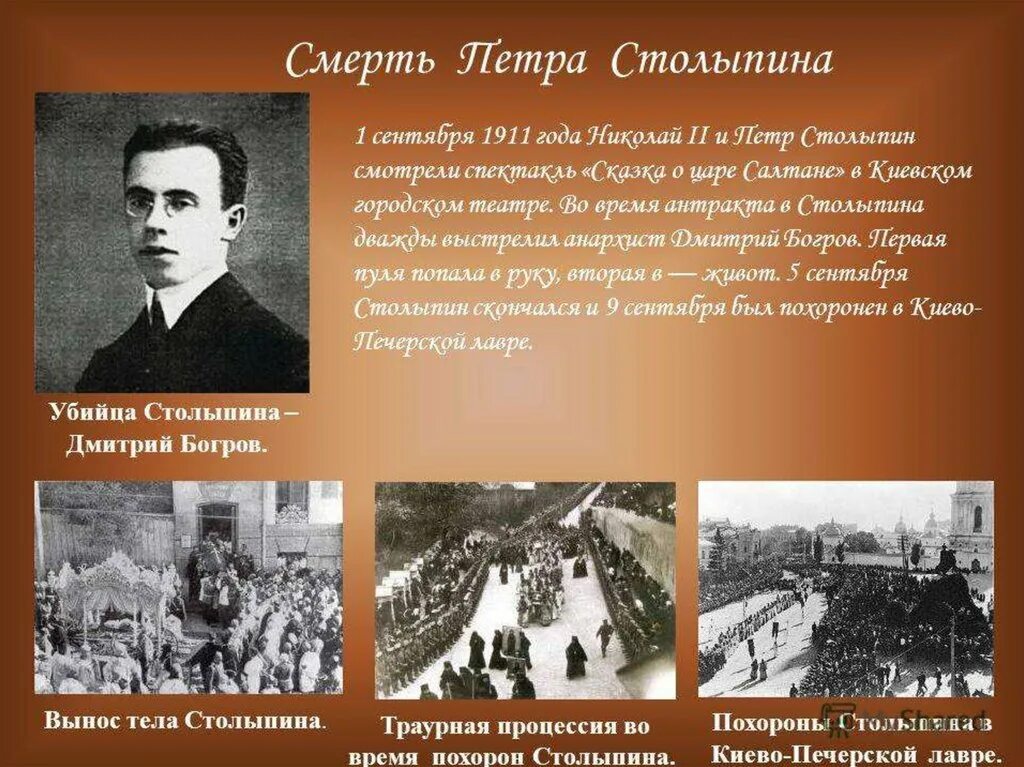 Столыпин 1911. Покушение на Столыпина 1 сентября 1911. Фамилия анархиста смертельно ранившего столыпина