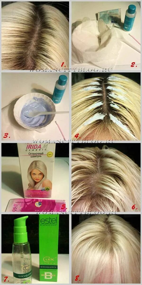 Этапы блондирования волос. Обесцвеченные корни.
