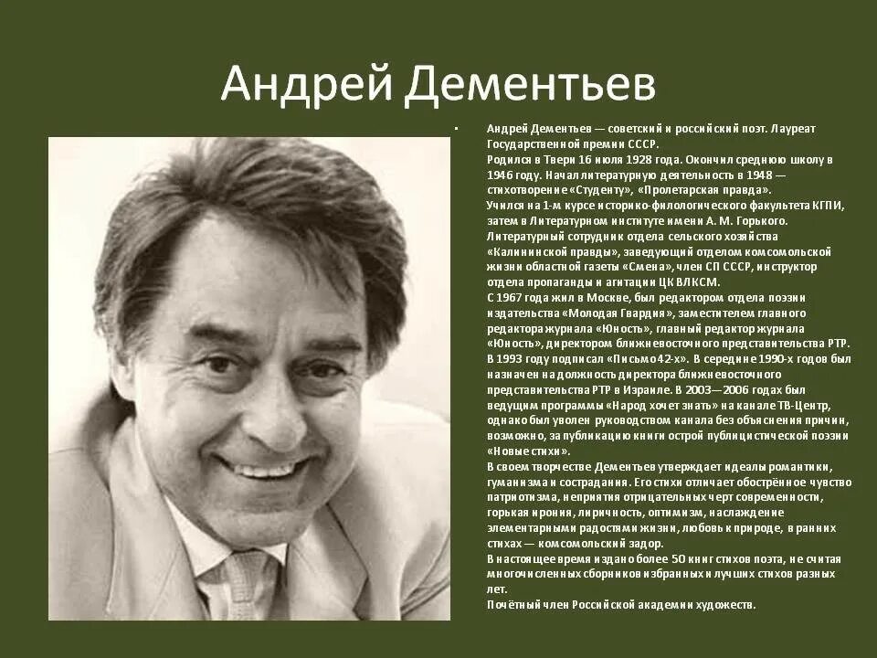 Поэт современной поэзии. Тверские поэты Дементьев. Портрет Андрея Дементьева поэта.