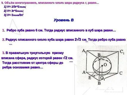 Радиус сферы в кубе
