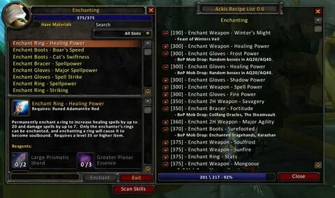 Ackis recipe list
