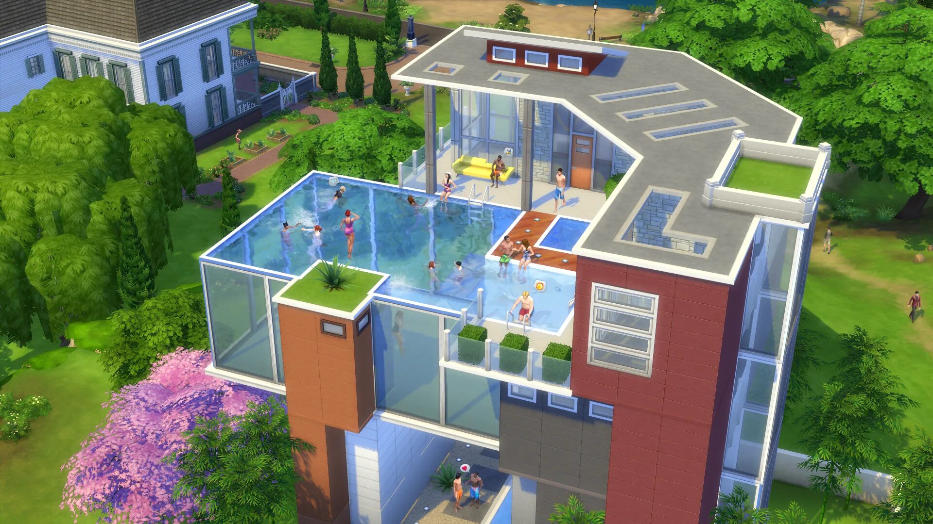 Симс 4 мод спа. Симс 4 бассейн. ivy house симс 4. sims 4 бассейн на крыше. симс 4 стройка.
