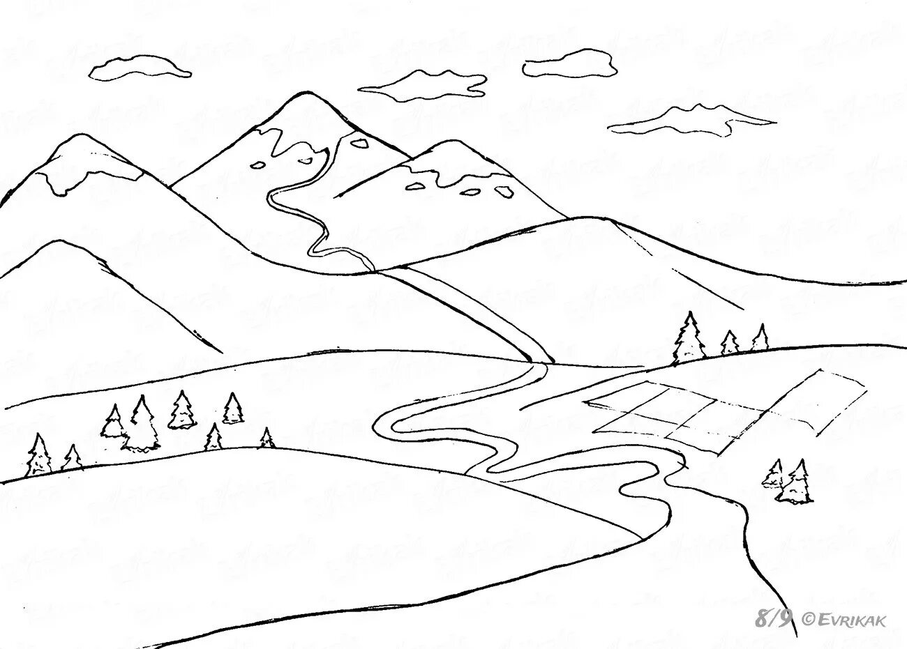 Задания про горы. Контуры пейзажей для рисования. Горный пейзаж раскраска. Горы карандашом. Холмы карандашом.