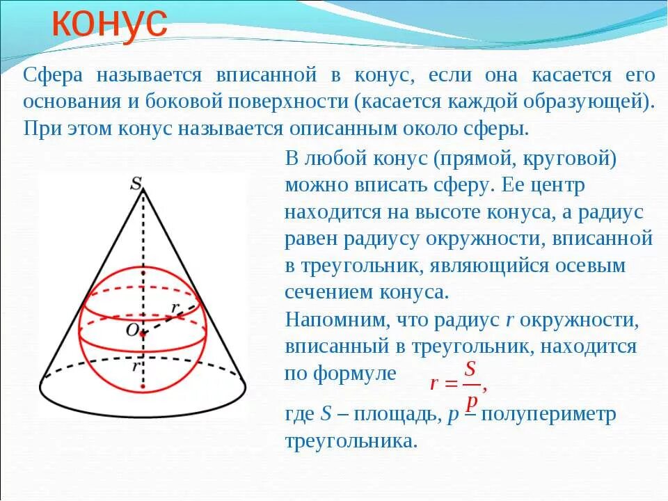 Радиус шара вписанного в треугольник. Площадь сферы вписанной в конус. Радиус сферы вписанной в конус формула. Пирамида вписанная в конус. Конус вписан в шар.