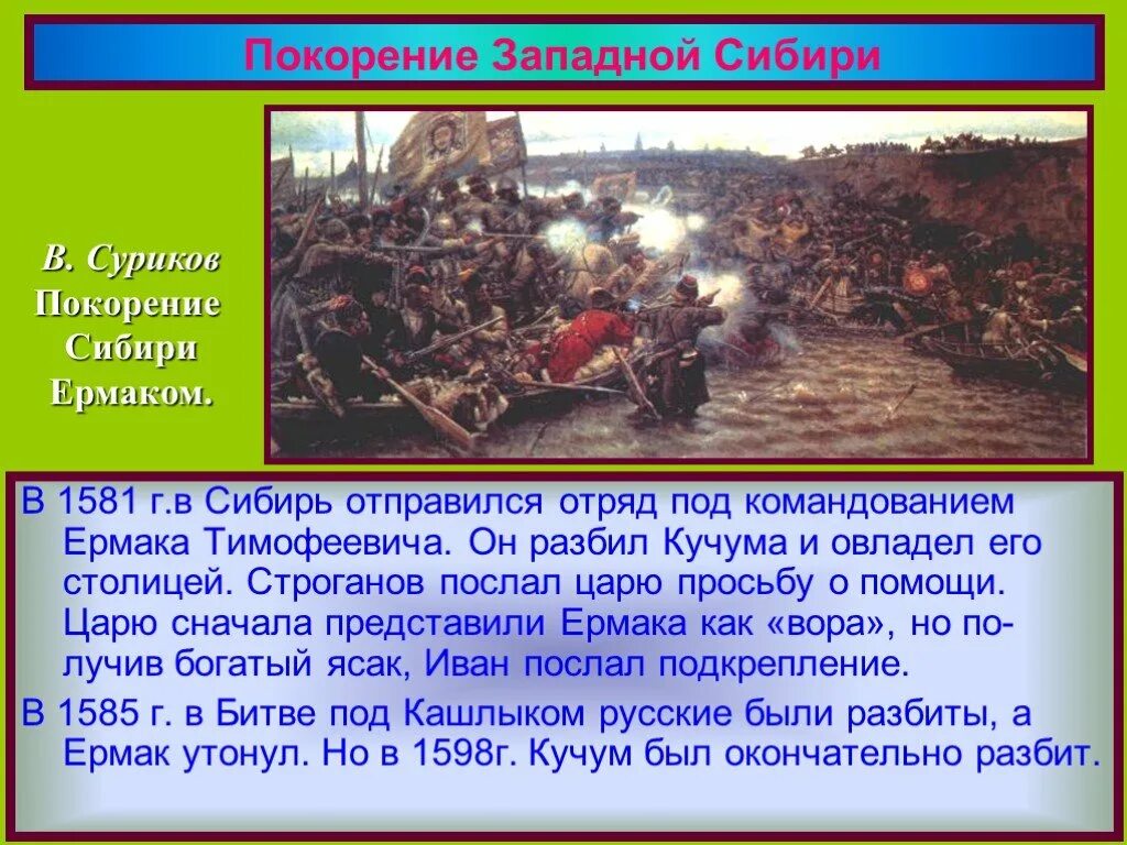 Кто разгромил завоевателей на западе. Покорение Сибири Ермаком Тимофеевичем Суриков. Покорение Сибири Суриков ханства Ермаком.