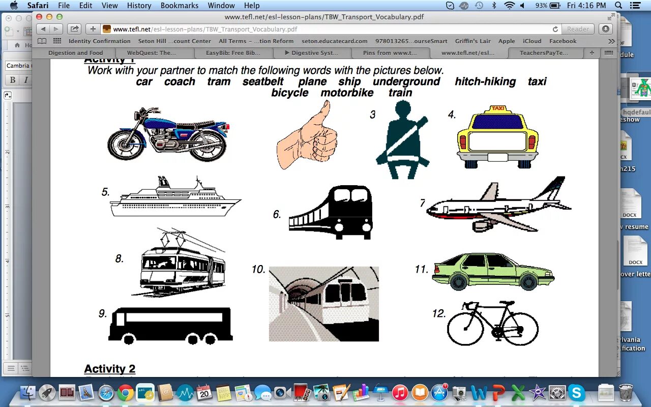 Means of transport Worksheets. Transport plan