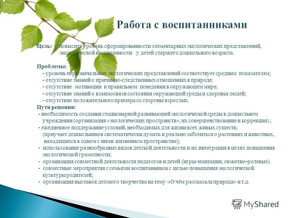 Экологических представлений у детей старшего дошкольного возраста. Экологических представлений у детей старшего дошкольного возраста