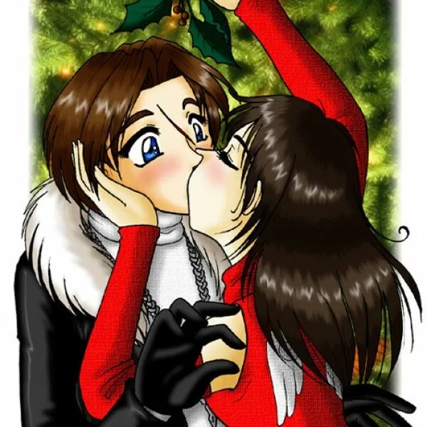 Омела аниме. Омела поцелуй под омелой. Традиция в англии под омелой поцелуй. Омела поцелуй. Йорвет и цири.