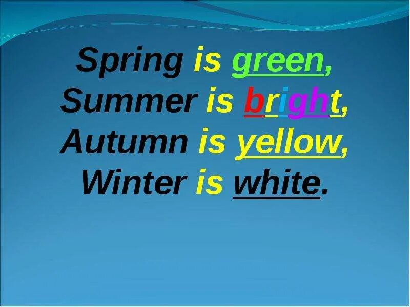 Spring транскрипция. Стих Spring is Green Summer is Bright. Стих Spring is Green Summer is Bright autumn is Yellow Winter is White. Стих Spring is Green. Winter is White Spring is Green.