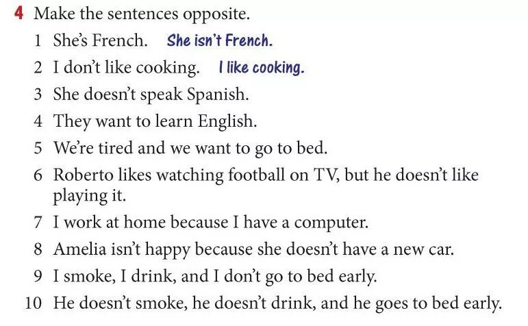 Make the sentences opposite. Make the sentences opposite she's French she isn't French ответы. French sentences. Making positive and negative sentences. Writing write affirmative and negative sentences