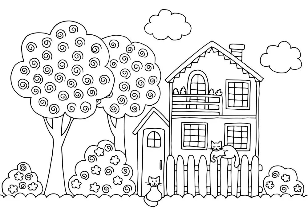 Задания для детей 4 лет. Задание дом с цветами. Задание дом с цветами. Далеко близко задания для дошкольников. Раскраска дом с садом для детей.