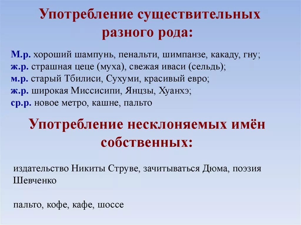 Живой какой род. Употребление имен существительных. Род существительных. Употребление форм имен существительных. Употребление форм имени существительного.