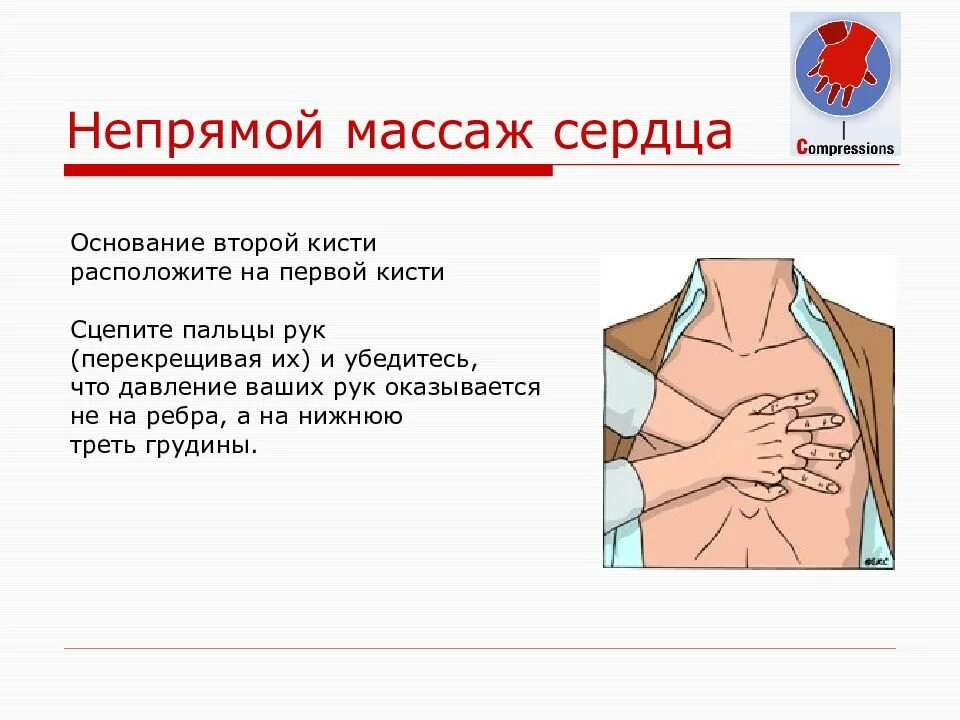 Непрямой массаж сердца место расположения рук Темп непрямого массажа сердца взрослому