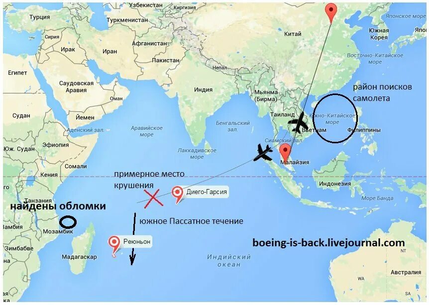 Выход в индийский океан. Рейс малазийских авиалиний пропавший Боинг. Южно-китайское море на карте.